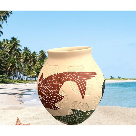 Mata Ortiz Pottery Fish Humberto‎ Guillen Rodriguez Sgraffito Mexican White Clay - Picture 2 of 14